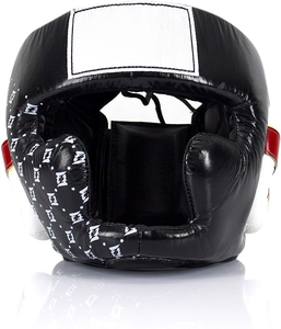 Five B Custom Design Printed Boxing Head Guard PU Leather Protective Training Gear Black White <b>Red</b> Accents Boxing Helmmets - Product Image 3