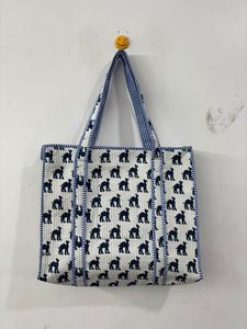 Sac fourre-tout en coton fait main, couleur unie, imprimé blocs, printemps-été, avec fermeture éclair, pour usage quotidien, mode, cadeau de voyage pour femme - Product Image 2