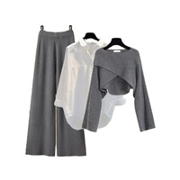 Ensemble de 3 pulls musulmans pour femmes-Écharpe-Robe-Pull-over en tricot-Automne-Hiver-Crochet-Jupe taille haute-Tenues décontractées du Maroc