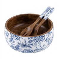 Mangkuk Salad Kayu Terlaris Motif Teralis Maroko Cetakan Enamel 12-inci Buatan Tangan Desain Modern Aman untuk Mesin Cuci Piring Pesta Buah