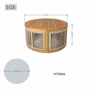 Table d'extérieur tout temps ronde en bois d'acacia avec design en corde tressée pour patio, jardin ou balcon - Product Image 5