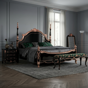 Lit King Size en Bois Massif de Luxe Personnalisé, Lit à Baldaquin Classique Français, Lit Capitonnée pour Suite Présidentielle de Villa ou d'Hôtel, OEM - Product Image 5