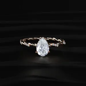 Bague de fiançailles en diamant poire certifié IGI, clarté VVS-VS, couleur D-E, avec pavé torsadé, finition impeccable, pour femme. - Product Image 1