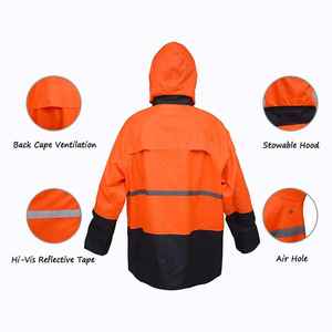 Universal Adult <b>Waterproof</b> Rain Suit Hooded Jacket And Pants <b>Set</b> Orange Black Outdoor Hiking Camping Wear Industrial Style - Product Image 2