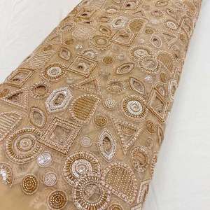 Tissu de luxe brodé de perles, dentelle africaine, maille filet, organza à sequins pour vêtements de boutique, qualité export pour les acheteurs - Product Image 4