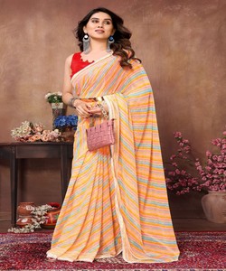 Sari de diseñador Georgette con estampado, listo para usar en un minuto, con blusa sin coser, para fiestas indias, venta al por mayor en EE. UU. y Europa - Product Image 1