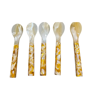 Deluxe Mother of Pearl Caviar Spoon Fish Flower Motif Long Thin Handle <b>Mirror</b> Polish Custom Engraved Logo Item Storage - Product Image 2