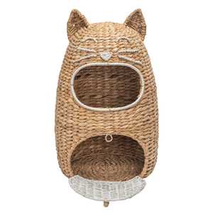 Cesta de Almacenamiento de Jacinto de Agua con Forma de Gato, de 2 Niveles, Organizador de Juguetes Tejido, Caja Decorativa de Mimbre para Guardería Infantil - Product Image 1