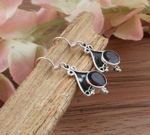 Vintage <b>Red</b> Garnet <b>Earrings</b> 925 Sterling Silver Natural Gemstone <b>Drop</b> <b>Earrings</b> Victorian Style Luxury Antique Wedding Party - Product Image 2