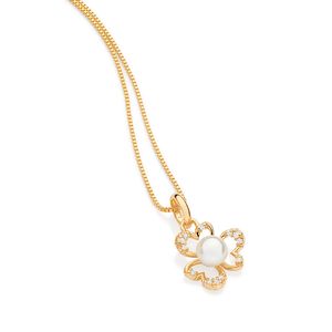 Collar con Colgante de Flor, Chapado en Oro de 18K, Imitación de Perla, Circonia Cúbica, Cadena Clásica para Mujer, Uso Diario - Product Image 1
