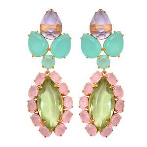 Boucles d'oreilles femme calcédoine péridot pierres précieuses multicolores argent massif plaqué or Cocktail approprié clous suspendus - Product Image 1