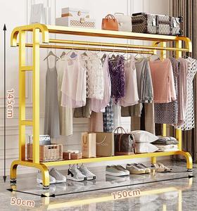 Porte-vêtements robuste à double tringle, <span class=keywords><strong>support</strong></span> de présentation en métal, organisateur de placard, étagère <span class=keywords><strong>pour</strong></span> chambre et salon - Product Image 2