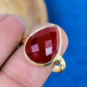 Natural Carnelian Gemstone Pear Shape <b>Ring</b> 18k Gold Micron Over <b>925</b> Sterling <b>Silver</b> - Product Image 3