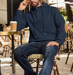 Mens Fashion Rhinestone Pullover <b>Hoodies</b> 100% Cotton Winter Long Sleeve <b>Thermal</b> Drawstring Button Hooded Sweatshirt - Product Image 5