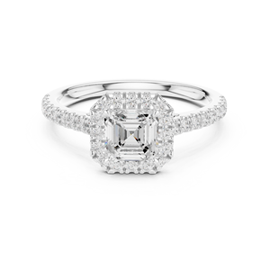 แหวนหมั้นเพชรทรง Asscher Cut ประดับด้วยเพชรแบบ Halo ผลิตจากทองคำขาว 14k คุณภาพเยี่ยมจากผู้ผลิต OEM ขายส่งเครื่องประดับคุณภาพสูง - Product Image 4