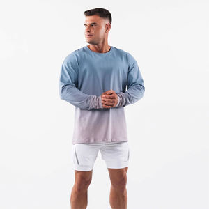 Camiseta de Manga Larga para Hombre, Color Azul Claro, Cuello Redondo, Corte Regular, Color Sólido, Informal, de Punto, de Algodón Transpirable - Product Image 6