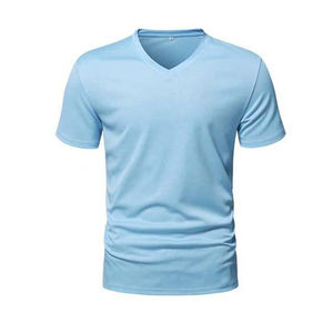 T-shirts pour hommes à col en V, coupe ajustée, avec logo personnalisé, prix de gros, grande taille, avec poches, 100% coton - Product Image 5