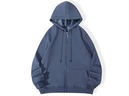 เสื้อฮู้ดซิปผ้าฝ้ายเฟรนช์เทอร์รี่ 100% ขายส่ง - เสื้อสเวตเชิ้ตสีน้ำเงินล้วนแบบยั่งยืน - Product Image 3