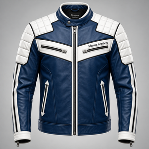 Chaqueta de Motocicleta de Cuero con Bloques de Color Manwa Leathers, Azul, Negro y Blanco, Resistente al Viento, Chaqueta de Carreras - Product Image 6