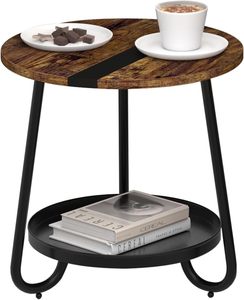 Table basse ronde à 2 niveaux, style industriel, avec plateau en métal, petite table basse en bois pour chambre à coucher, balcon, patio, salon - Product Image 1