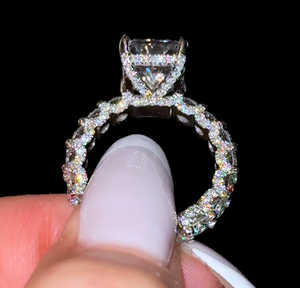 Luxury Radiant Cut Moissanite Engagement <b>Ring</b> 14K 18K Gold Hidden Halo Diamond Band Bridal Wedding <b>Ring</b> - Product Image 4