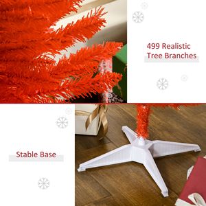 Albero di Natale Rosso Decorato da 2,1 m con 499 Rami Realistici e Base in Plastica, Albero di Natale a Forma di Matita - Product Image 6