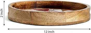 Stylish Practical Round Wooden Tray with Bohemian Plant Pattern Resin Enamel Coating for Serving Drinks <b>Breakfast</b> - Product Image 2