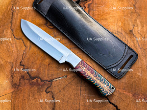 Cuchillo de caza para exteriores de acero inoxidable de espiga completa con mango de piña, forjado a mano, calidad excelente, 58 HRC, punta de gota, OEM ODM, con funda - Product Image 5