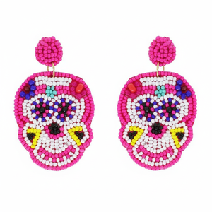 Boucles d'oreilles pendantes crâne brodées et perlées sur mesure, bijoux fantaisie tendance et délicats, idéales pour mariages, fêtes et cadeaux - Product Image 3