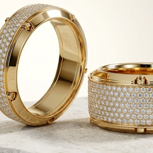 Bague de mariage large pour couple, à bord infini, incrustée de diamants de laboratoire, plaqué or jaune, avec pavé de diamants, pour un lien indéformable, certifiée IGI - Product Image 2