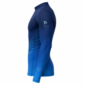 Men's Full Sleeve Rash Guard Blue Raised Rubber Print Breathable Quick Dry 220g Spandex Polyester Adult Swim <b>Shirt</b> - Product Image 4