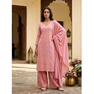 Conjunto de Kurti y Palazzo de Rayón Bordado para Mujer con Dupatta a Juego y Encaje Ressa para Fiestas y Eventos - Product Image 1