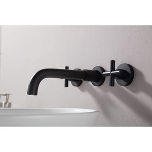 Rubinetto da Bagno a Doppia Maniglia Nero Opaco Montato a Parete, Eleganti Rubinetti per Lavabo per l'Arredamento del Tuo Bagno - Product Image 3