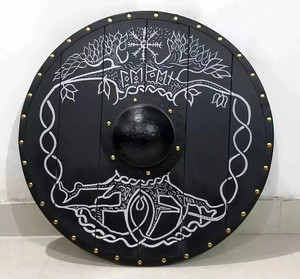 Bouclier médiéval viking en bois, design authentique, fait main, 24 pouces, finition antique, bouclier de combat, décoration murale pour reconstitution historique LARP - Product Image 3