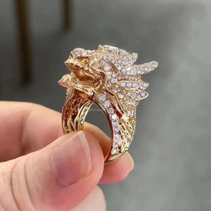 Bague Dragon Faite Main en Argent Sterling 925 avec Moissanite, Bijou Créature Mythique, Pièce Détachée Fantaisie Hip Hop Prong Iced Out - Product Image 1