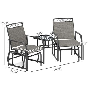 Dondolo da giardino a 2 posti con tavolino e schienale in tessuto traspirante - Grigio - Product Image 3