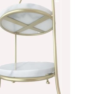 Support à gâteau ovale à deux niveaux avec plateau en marbre, cadre en métal doré, style glamour, présentoir à desserts pour fêtes - Product Image 3