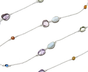 Natural Kyanite Tourmaline Amethyst Blue Lace Agate Gemstone Long Snake Chain Bohemian <b>Statement</b> <b>Necklace</b> 925 Sterling Silver - Product Image 1