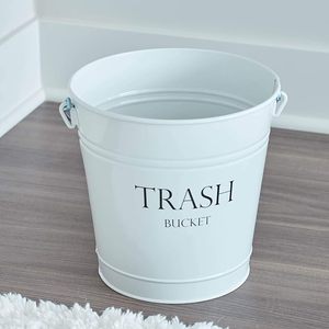 Poubelle en métal blanc avec poignée en bois, poubelle décorative pour la maison, le bureau, la salle de bain, la cuisine - Product Image 2