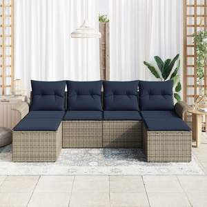 Conjunto de Sofás de Jardín de Mimbre Sintético de 6 Piezas con Cojines, Muebles de Exterior de Estilo Contemporáneo - Product Image 3