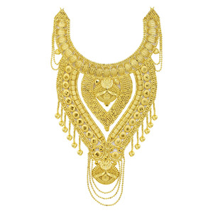 Bijoux de mode en gros, Parure de bijoux de mariée en or rempli 14K 18K 24K à motif floral, Parure de colliers lourds de style traditionnel de Dubaï - Product Image 3