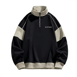 Custom Logo Mens Heavyweight Fleece Quarter <b>Zip</b> <b>Hooded</b> Pullover Sweatshirt 100% Cotton Retro Color Block Oversized Dropshoulder - Product Image 2
