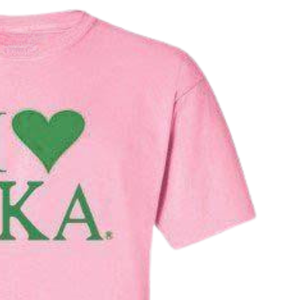 Camiseta I Love AKA con estampado gráfico de corazón verde y rosa claro, cuello redondo, algodón, informal, para hermandad, manga corta - Product Image 2