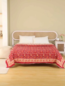 Couvre-lit brodé bohème à motif floral rouge, en coton fait main, pour toutes les saisons, décoration de la maison, ensemble de literie - Product Image 1