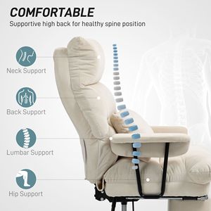 Sedia da Ufficio Direzionale Bianco Crema, Poltrona da Scrivania Contemporanea con Schienale Alto Reclinabile, Supporto Lombare e Poggiapiedi, Design Imbottito - Product Image 4