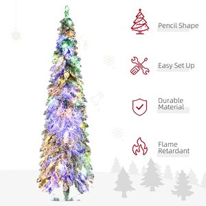 Albero di Natale Artificiale Sottile da 210 cm/7 piedi con Rami Innevati e Luci LED Bianche Calde/Colorate (Forma a Cascata) - Product Image 6