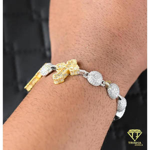 Dual Tone Rhodium & Gold Plated Cross Bracelet with Sparkling Moissanite Stones Christian Religious Jewelry Gift for <b>Men</b> Women - Product Image 6
