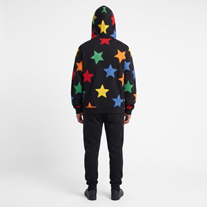 Sweat à capuche unisexe en polyester et coton - Noir avec étoiles multicolores - Product Image 2