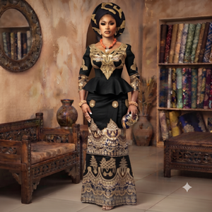 Tela George Azul Rey SRT Mediana con Bordado Intenso |   Conjunto George de Lujo para Bodas Africanas - Product Image 5