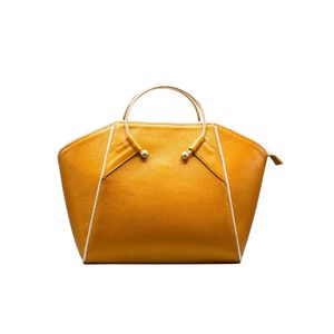 Bolso de Mano de Diseño en Cuero Genuino Hecho a Mano, con Cierre de Cremallera, Suave, Impermeable, con Dos Correas, Capacidad de 1L, Tipo Cubo, para Mujer - Product Image 1